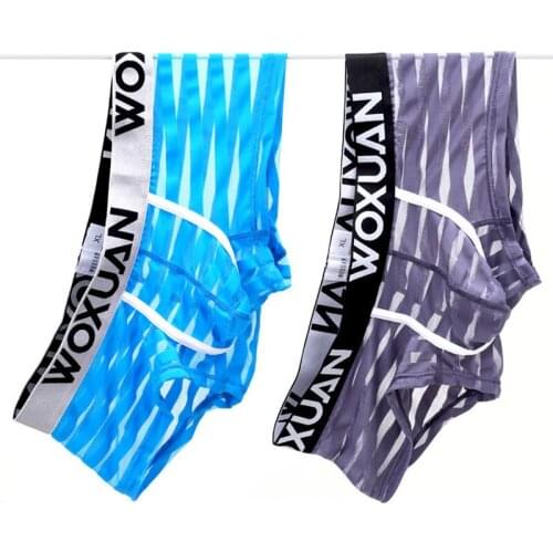 Hot Sexy Stripe Mens Mesh Boxers Low Waist Ultra-thin Sexy Breathable Boxer Mens Underwear Panties