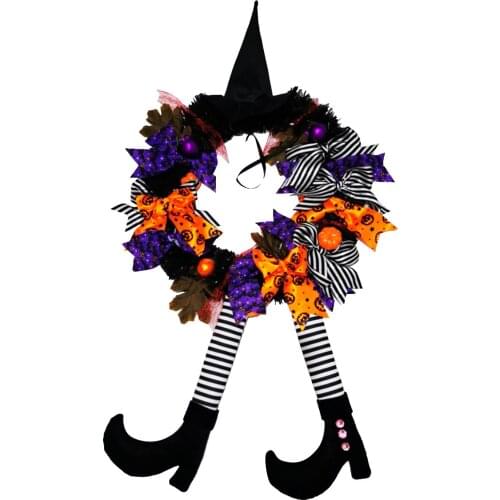 Halloween Wreath Door Hanging Decoration Halloween Witch Hat Leg Pumpkin Door Wreath Happy Halloween Party Home Party Supplies