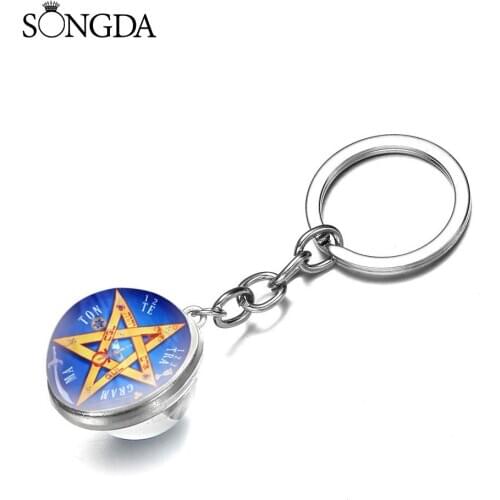 Vintage Witchcraft Pentagram Keychains Double Sided Glass Dome Ball Keychain Pendant Mater Key Chain Ring Holder Jewelry Gifts