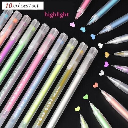 High brightness Color Gel Pen Diary painting book key mark 10 colors set 0.5mm pen nib Fine Art Draw