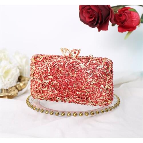 XIYUAN Hollow Out Blue Crystal Women Clutches Evening Bags Wedding Party Cocktail Metal Minaudiere Diamond Handbag and Purse Bag