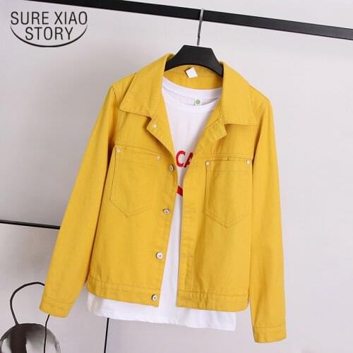 2021 New Autumn Denim Yellow Jacket Women Loose Jeans Jacket and Coat Fashion Overcoat Long Sleeve Jacket Ladies Tops 7121 50
