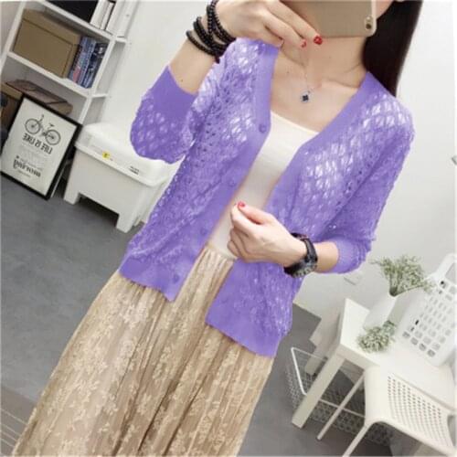 New Summer Fashion Women Lace Sweet candy Color Crochet hollow out Knitwear Blouse Full Sweater Cardigan Open Stitch PZ1596