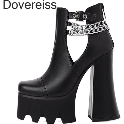 Summer Women Clear Heels Buckle Fashion Goth Sexy New Metal Chain Back Zipper Sandals Waterproof Block Heels Consice 34-43