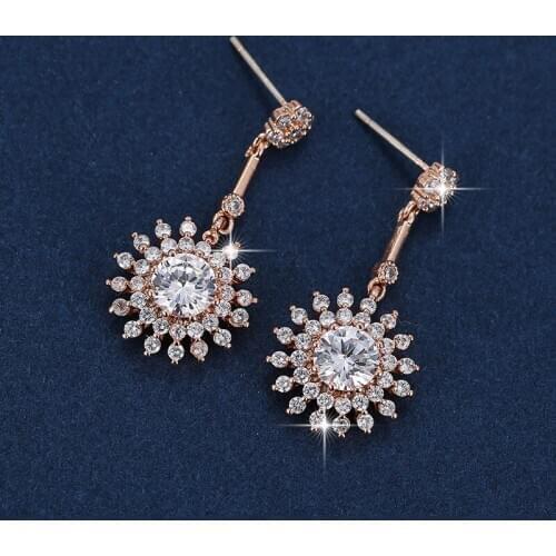 Women Earrings Flower Shape Inlaid Zircon Gold-plated Earrings Banquet Engagement Earrings Specially Designed For Women
