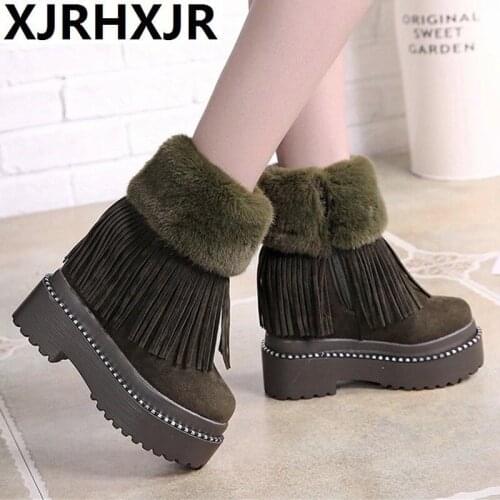 Women Snow Boots Height Increse Winter Plus Size Platform Ladies Warm Shoes 2019 New Flock Fur Womens Suede Ankle Boots Female