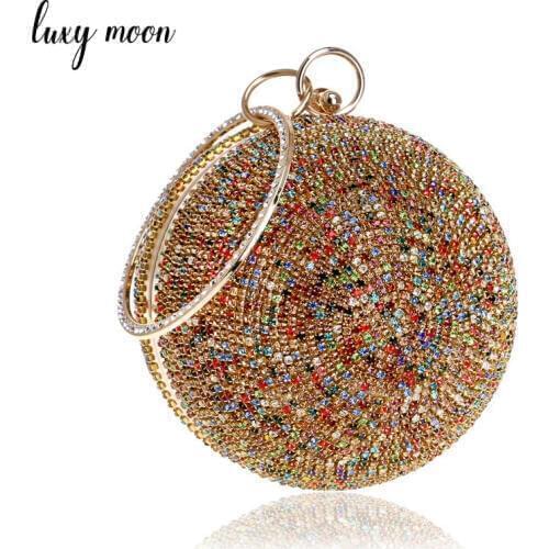 Women Gold Clutch Bag Full Crystal Clutch Purse Ball Shaped Clutches Lady Handbags Wedding Purse Chain Shoulder Bag ZD1044