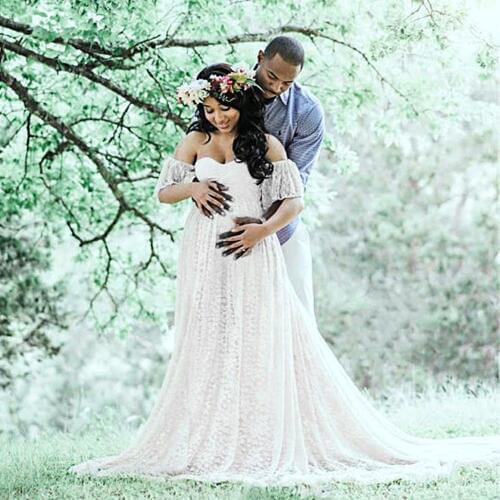 Womens Maternity Short Sleeve Lace Photography Fancy Long Dress Pregnancy Women Clothes Fancy Pregnancy Photo Props Shoot