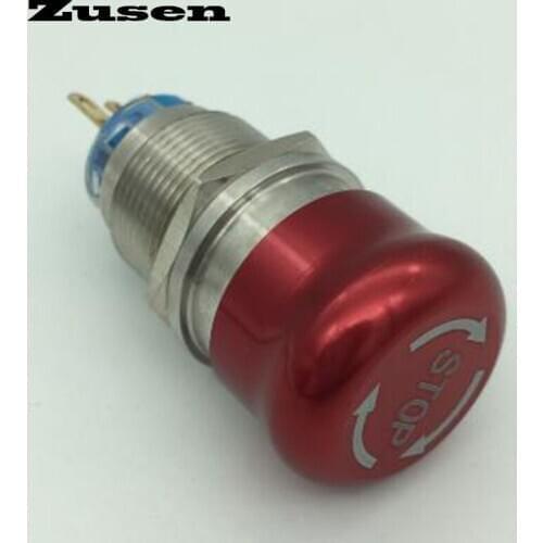 Zusen 19mm metal emergency switch STOP symbol push button switch ZS19-11T/SS