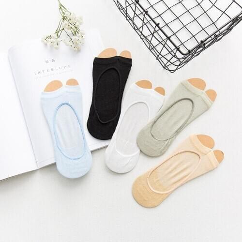 1Pair Ladies Wooden Cotton Mesh Finger Toe Socks Flip Flops Shallow Antiskid Invisible Two Finger Nonslip Socks