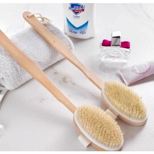 1000pcs Fashion Hot Natural Long Wooden Bristle Body Brush Massager Bath Shower Back Spa Scrubber
