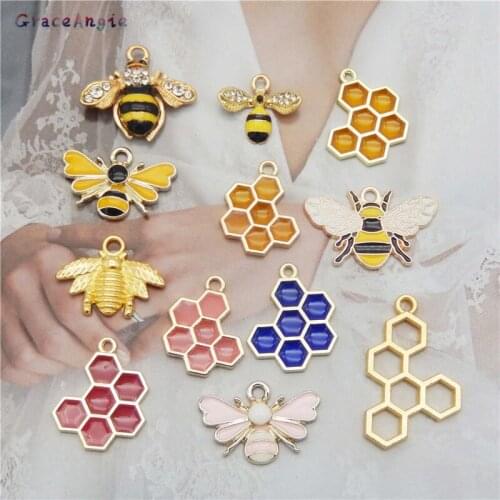 12pcs Enamel Honeycomb Pendant Handmade Necklcae DIY Keychain Pendant Dangle Earring Jewelry Enamel Bees Bracelet Charms Pendant
