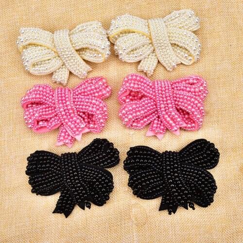 10*7cm big Bows knot Bling beautiful Pearl sew on appliques DIY decor Patches for women girls Baby Headdress garment Stickers