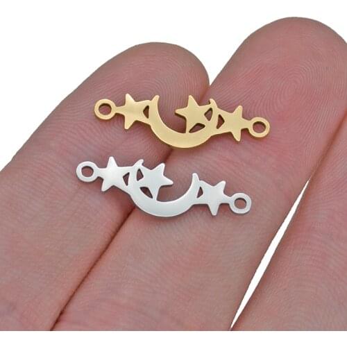 5pcs/lot Stainless Steel Moon Star Bracelet Connectors Necklace Gold Charms Pendants for Jewelry Making DIY Handmade Accessories