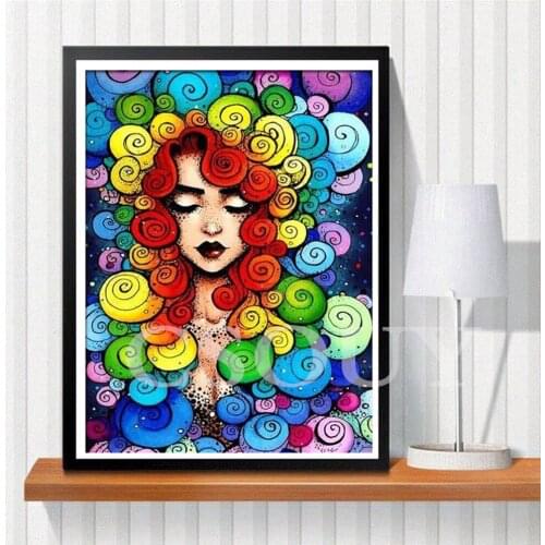 Diy Diamond Painting Cross Stitch Flower Girl Full Resin Square Round Diamond Embroidery Home Mosaic Needlework Rhinestones Home
