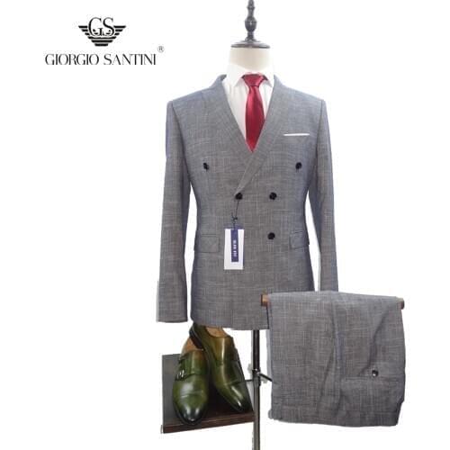 Blazer+Pants) Luxury Men Suit 2 Piece Set Fashion Boutique Lattice Groom Wedding Dress Mens Tuxedo Men Banquet Club Dress