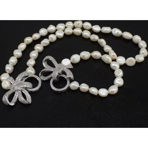 ONE SET freshwater pearl white BAROQUE necklace bracelet 9-13mm 18inch FPPJ wholesale beads nature gift