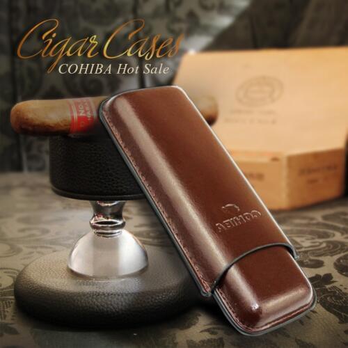COHIBA Brown Leather 2 Tube Travel Cigar Case/ Cigar Humidor, suit for cuban cigar