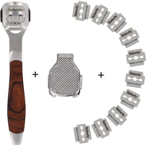 1set Wood Foot Skin Shaver Corn Cuticle Cutter Remover Rasp Pedicure File Foot Callus with 10Blades Foot Care Tool