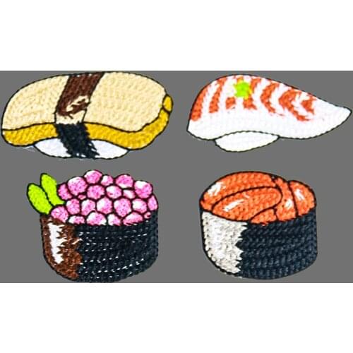 Food Sushi Cake Caviar DIY Badge Patches Iron On Embroidered Applique Sewing Clothes Stickers Garment Apparel Accessories