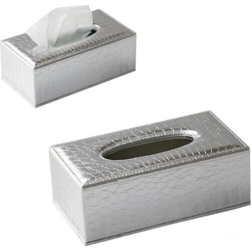 Elegant Silver Crocodile Pattern Leather Tissue Box PU Leather Living Room Napkin Box