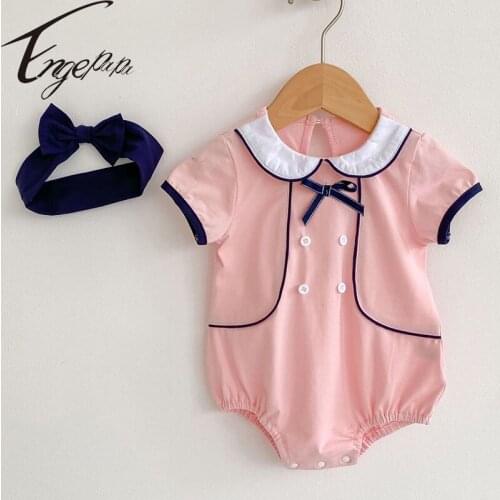 Engepapa Summer Toddler Baby Girl Romper Cotton Short Sleeve Lovely Doll Collar Newborn Baby Girls Jumpsuit Baby Girls Clothes