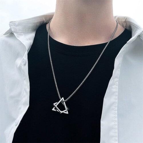 Geometric Titanium Steel Square Triangle Necklace Boys Hip Hop Cool Party Jewelry Accessories Sweater Chain Mens Pendant