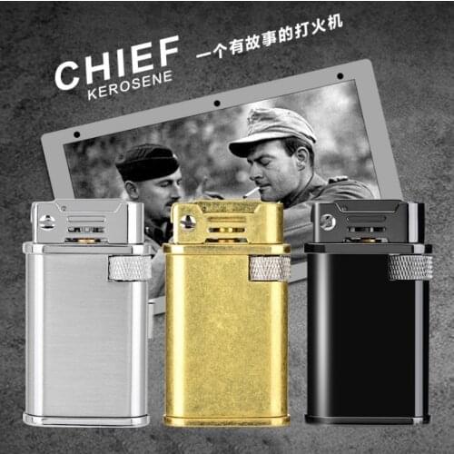 CHIEF Automatic ignition Flint Petrol Vintage Trench Brass Cigarette Gasoline Kerosene Lighter