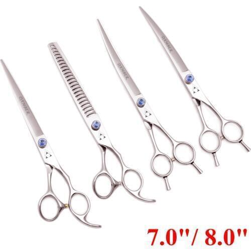 7 8.0 Dog Grooming Scissors Curved Pet Cat Hair Grooming Barber Scissors 440C Japan Animals Hair Cutting Thinning Tools Kit 4004
