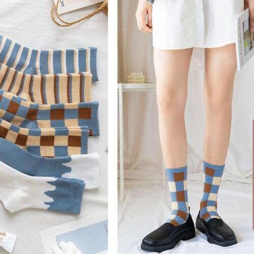 30# Classic Cute Ladies Autumn Socks Womens Autumn And Winter Striped Blue Plaid Sports Socks Multicolor Striped Printing 2020