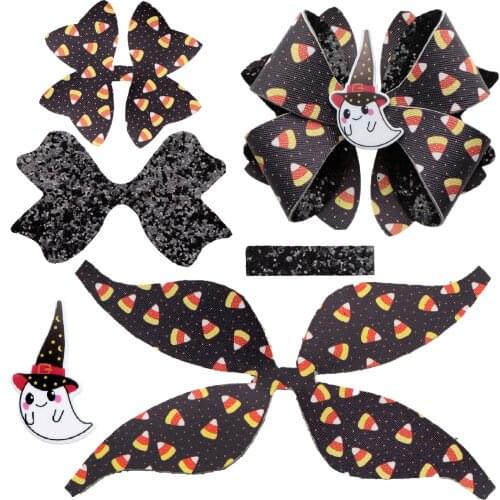 Halloween Faux Synthetic Leather Bow-knot Kit DIY Hair Bow Making For Bow-knot Handmade Material Without Clips,1Yc20021