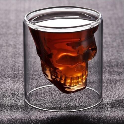 Creative Bar Double Glass Skull Mug water mug Beer steins skull Mug Whiskey Wine Vodka Bar Club beer wine glass