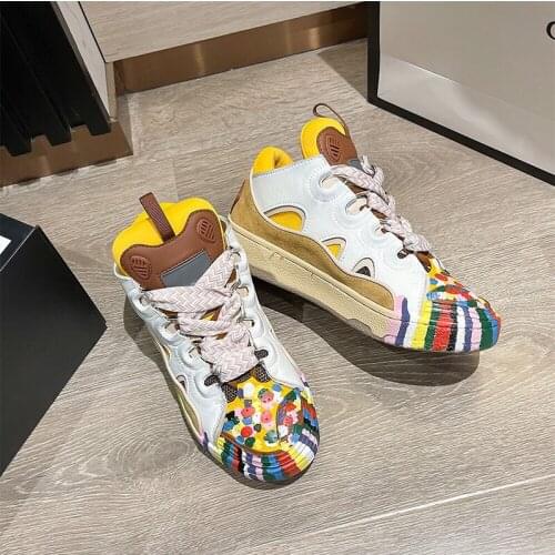 New Designer Women Colorful Brand Sneakers Unisex Lace Up Vulcanized Shoes Casual Women Flat Chunky Shoes Size 2021 Spring
