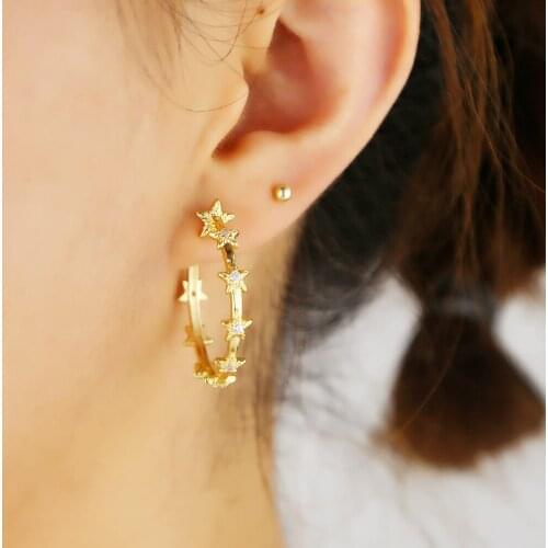 Newest 2020 Gold Filled Big Hoop Earring Multi Bling Star With Clear CZ Elegance Women Girls Engagement Wedding Jewelry Gifts