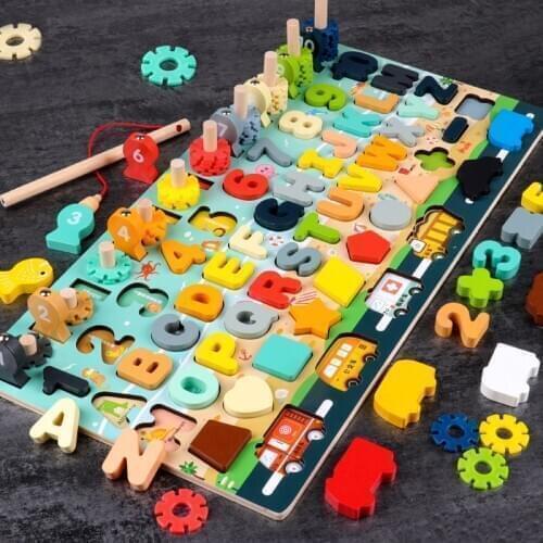 Montessori Educational Wooden Toys Children Busy Board Math 8 in One Childrens Wooden Preschool Montessori Toy Counting Board