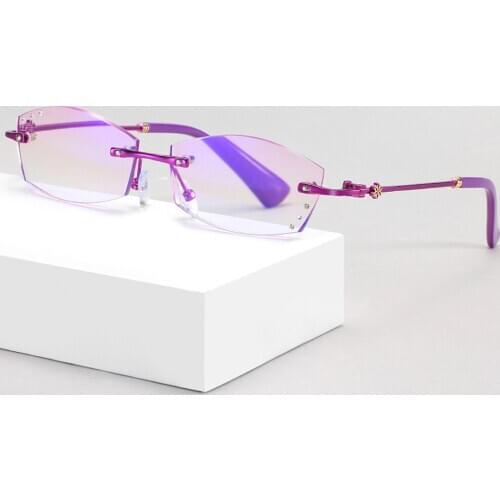 Luxury Diamond Cut Reading Glasses Women Rimless Purple/red Frame Delicate Design Fashion Anti-blu Anti Fatigue +1 +1.5 +2 to +4