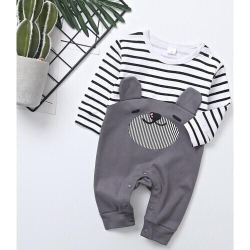 Autumn Khaki Sleepwear for Newborns Bear Design Costumes for Babies Stripe Infant Clothes for Boys and Girls