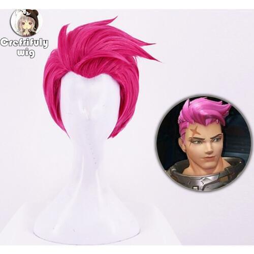 Anime Game Overwatch OW Zarya Rose Pink Short Synthetic Hair Cosplay Wig Heat Resistance Fiber + Wig Cap