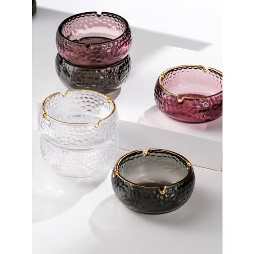Nordic Home Desktop Decor Gold Inlay Hammered Glass Ashtray Cigar Ash Tray Portable Smoking Accessories Cendrier Asbak
