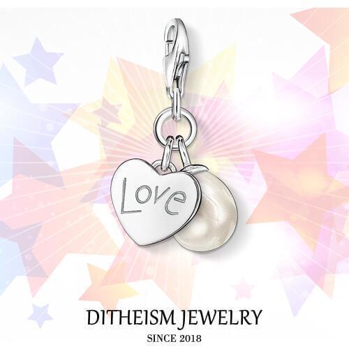 Love Heart with Pearl Charms,2018 Fashion Jewelry 925 Sterling Silver Gift For Women Men Boy Girls Fit Bracelet Necklace Bag