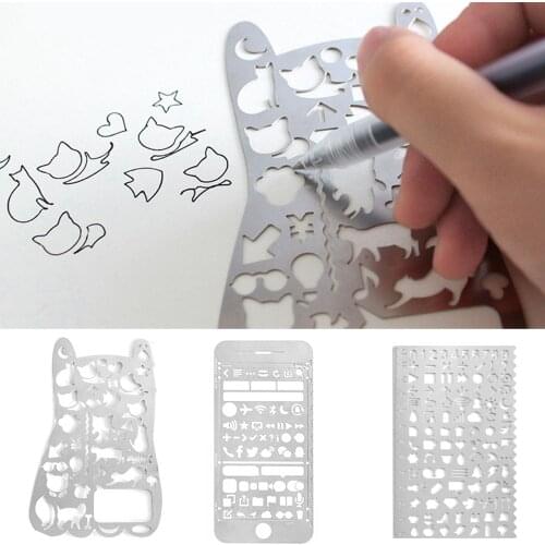 Portable Stainless Steel Multi Functional Drawing Template Painting Ruler Stencil for Agenda Planner Journal Scrapbook Diary