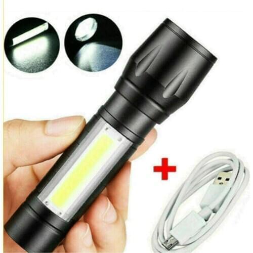 Portable LED Flashlight T6 COB Tactical USB Rechargeable Camping Lantern Zoomable Flashlight 3 Modes Waterproof Emergency Torch