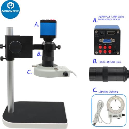 38MP HDMI VGA Industry Digital Microscope HD Camera 180X C mount lens 56LED ring Light For Phone Electronics Soldering Repair