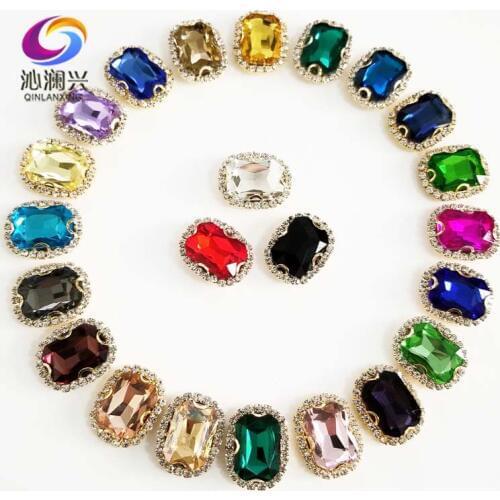 Gold bottom Mix color Rectangle shape Anti scratch top glass crystal buckle,Sew on rhinestones,DIY/jewelry accessories SWCBG00
