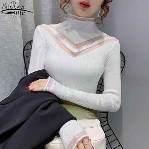 Hollow Turtleneck Pullover Sweater Sexy Lace Winter Clothes Autumn Fashion Women Long Sleeve Slim Knitted Sweater Womens 11558