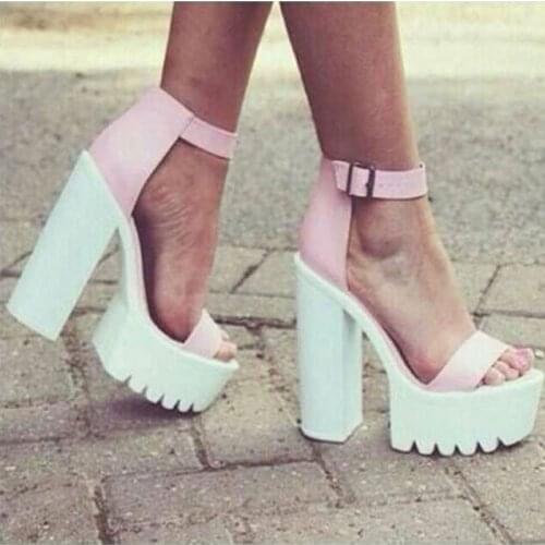 Summer Roman Style Girls Simple Thick Platform Chunky High Heel Real Leather Sandals Women Buckle Strap Antislip Sandals Shoes