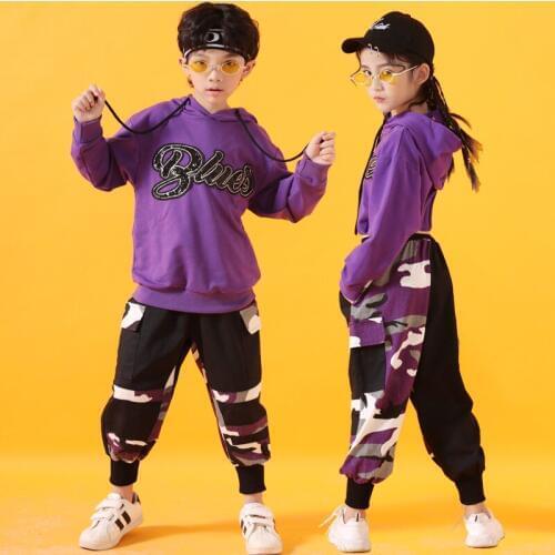 Streetwear Children Clothing Hip Hop Sets Girls Hooded Sweatshirt Boys Sweatpants Dancers Costume Cotton Tops Camouflage Pants