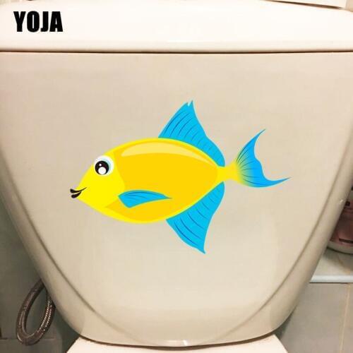 YOJA 22*15.3CM Cartoon Smile Fish Wall Home Decoration Toilet Sticker Decal Funny Animal T3-1033