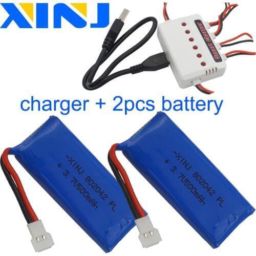 XINJ Charger+2pcs 3.7V 500 mAh 25C Polymer Li battery 802042 XH 2.54mm plug for ubsan X4 H107L, H107C, H107D RC Quadcopter Drone