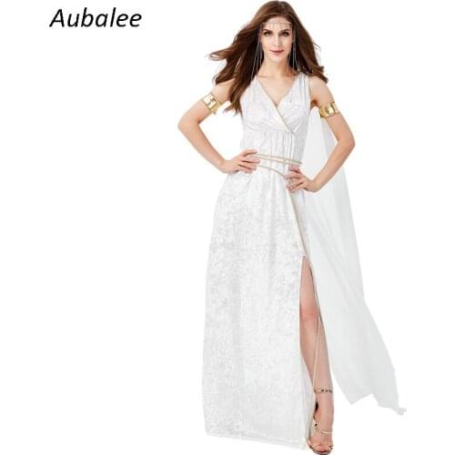 Sexy Women Greek Athena Goddess White Long Dress Retro Roman Princess Cosplay Halloween Carnival Party Fancy Dress